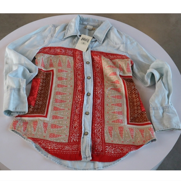 Lucky Brand Denim Chambray Bandana Shirt - Picture 2 of 7